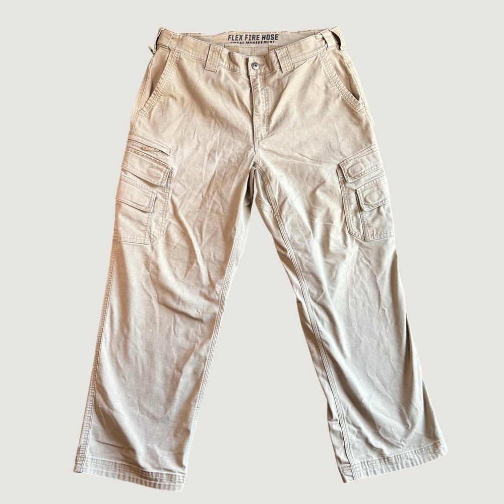 Duluth Mens Cargo Pants 36x30 Khaki Cotton Blend Flex Fire Hose Relaxed Fit